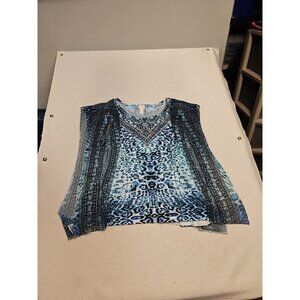 Chicos Womens Top Size 2 LARGE TYE Dye Open Sleeve Casual  Shirt Tank Under Boho